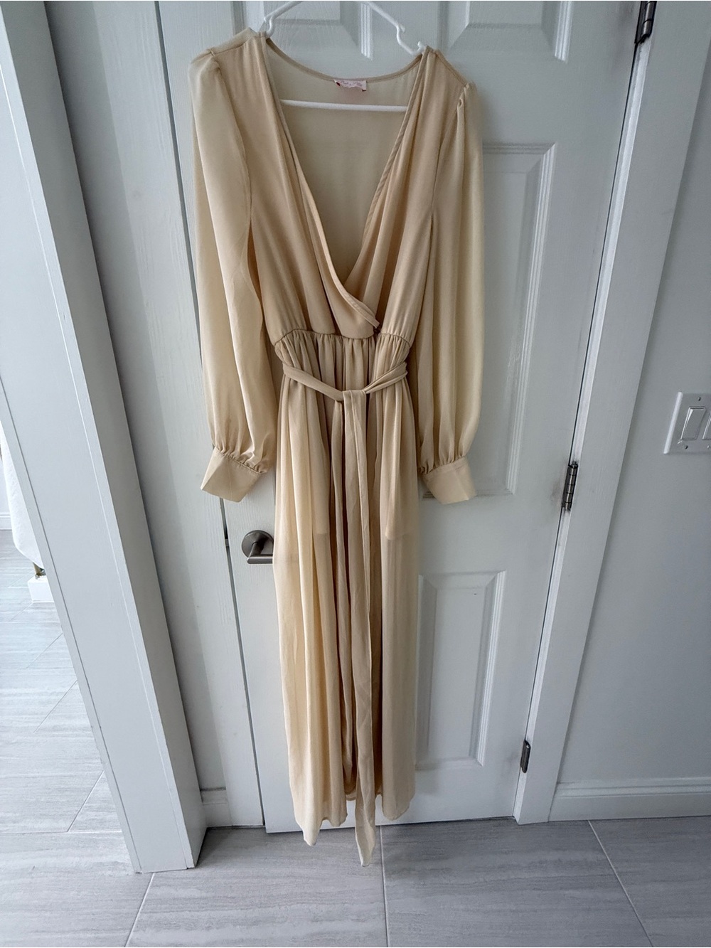 Pink Lily Cream Long Sleeve Wrap Maxi Dress